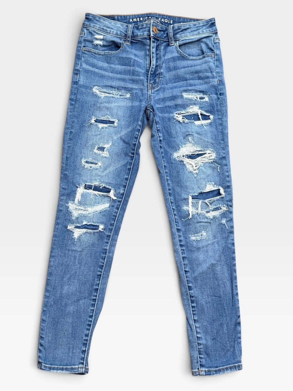 American Eagle Outfitters Hi Ruse Jegging Crop Light Blue Ripped Skinny Jeans